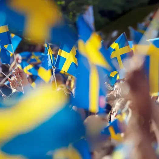 Swedish flags being waved