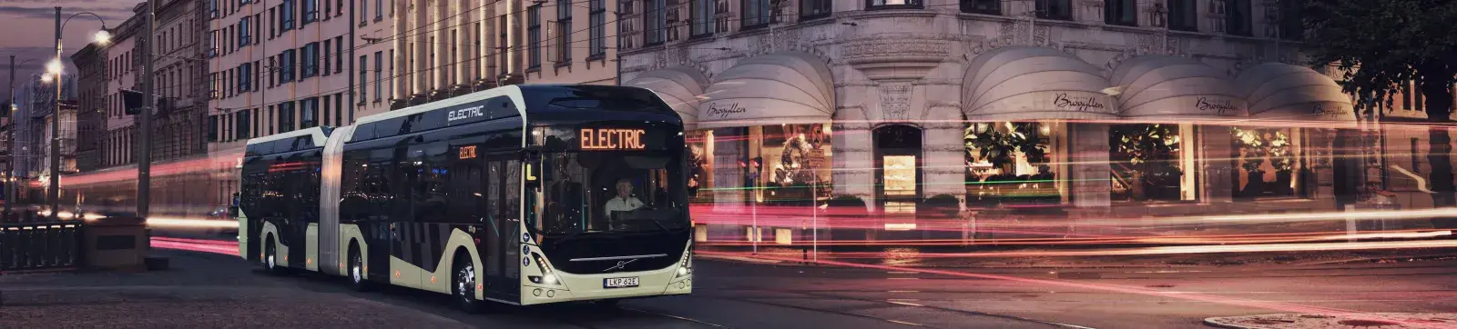 An electric bus by the Volvo Group being driven on the streets of Gothenburg